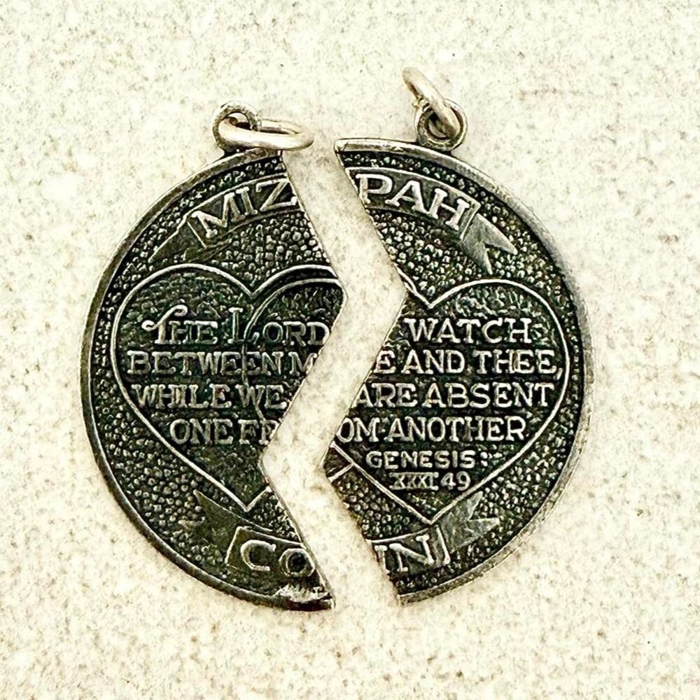 Vintage 925 Sterling Silver Mizpah Coin Pendants – Set of 2
